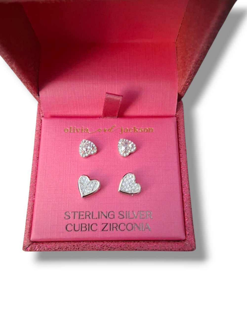 Olivia and Jackson Sterling Silver Cubic Zirconia Heart Stud Earrings Set of 2